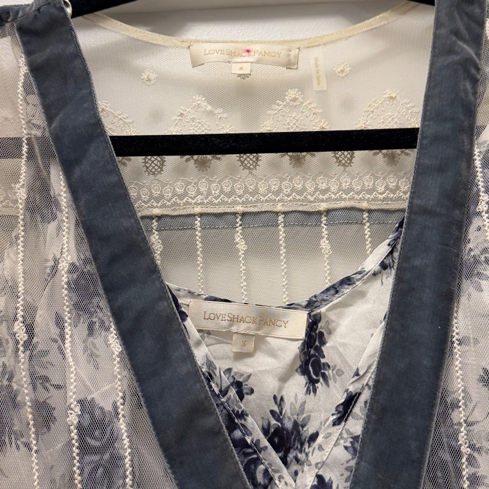 LoveShackFancy Floral Lace Gown with Blue Accents Slip - Picture 2 of 5